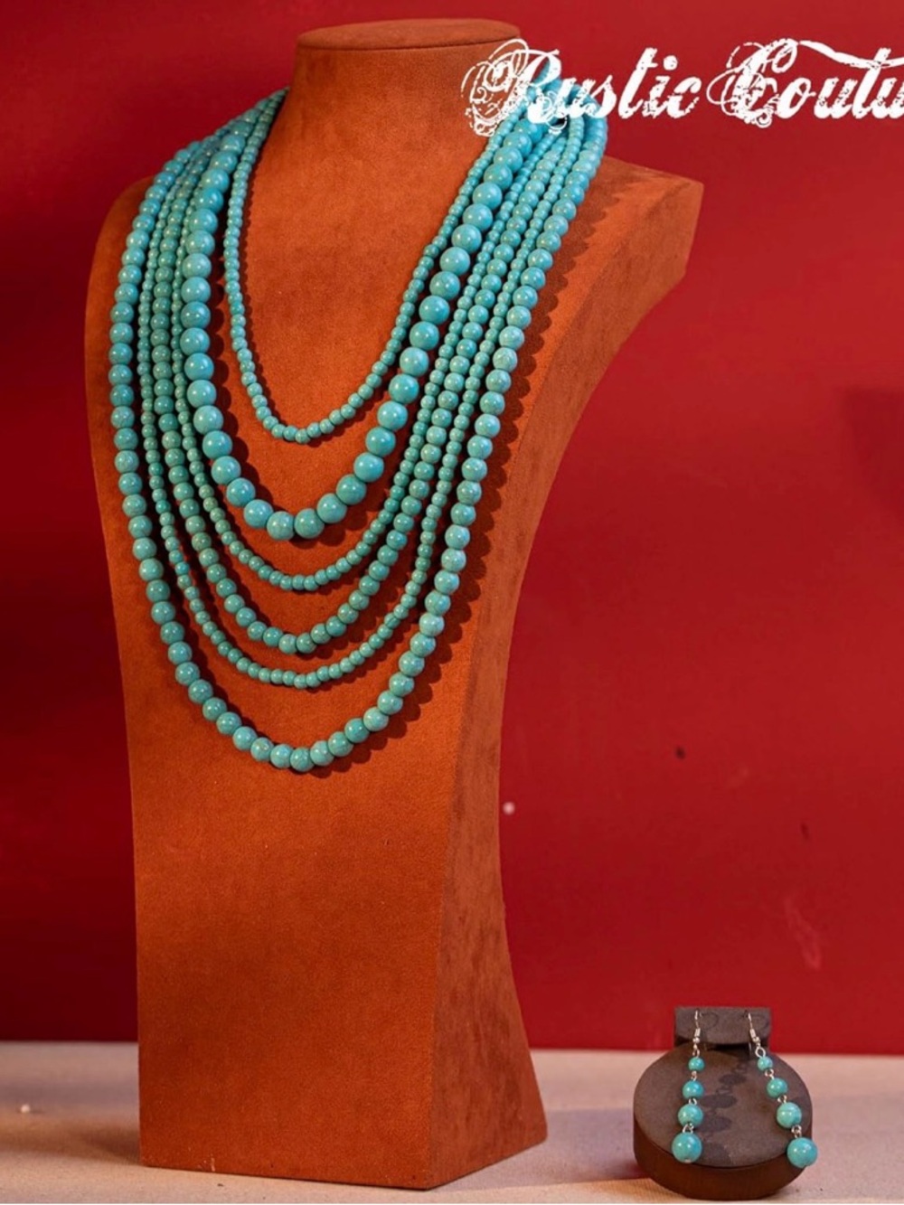 Turquoise Beaded Multi-Strand Necklace and Earring Set -